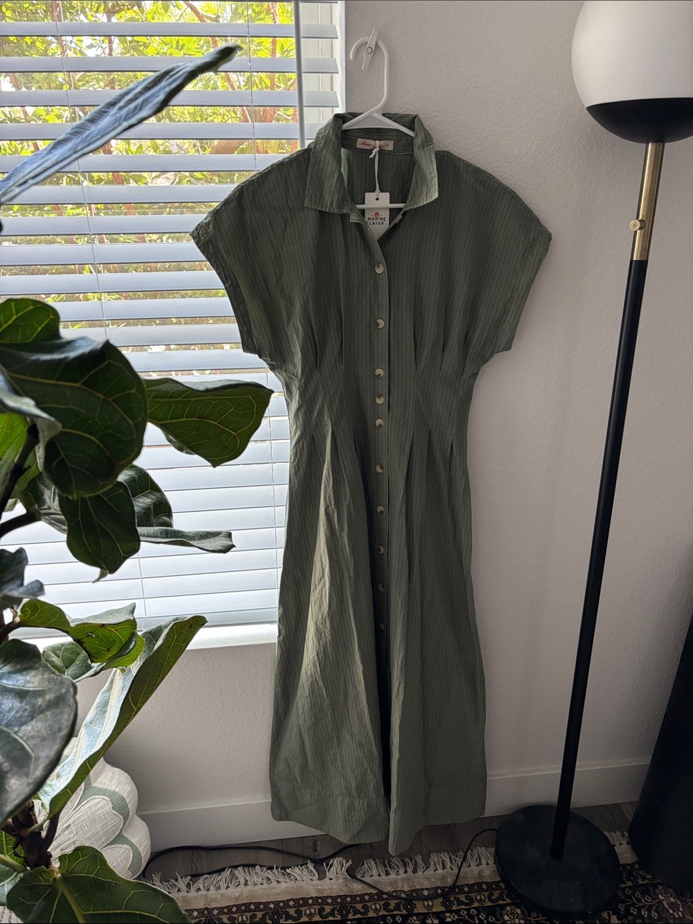 Marine Layer Olive Green Button-Front Maxi Shirt Dress